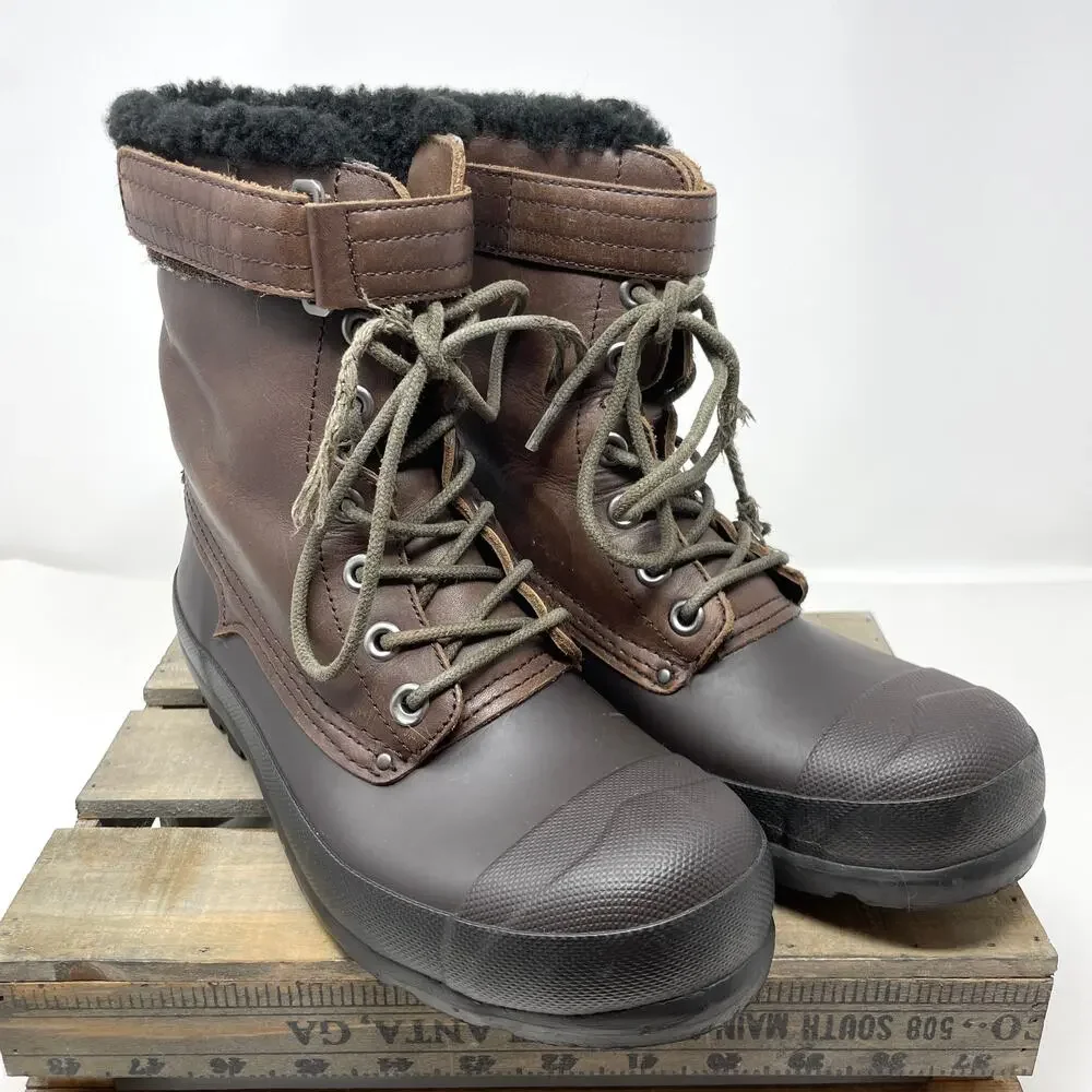 Hunter Lace Up Shearling Lined Duck Boots In Brown Size 9 - Picture 1 of 9